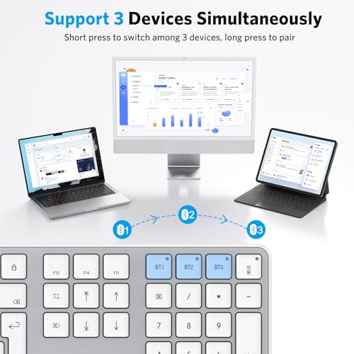 OMOTON Wireless Bluetooth Keyboard for Mac (MacBook Air/Pro/iMac/iMac Pro), Rechargeable Keyboard to Multi Devices, Silent Slim, with 3 Bluetooth channels for MacOS, QWERTY UK