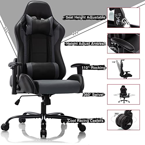 Reclining Gaming Chair Adjustable Back Angle and Arms High Back PU