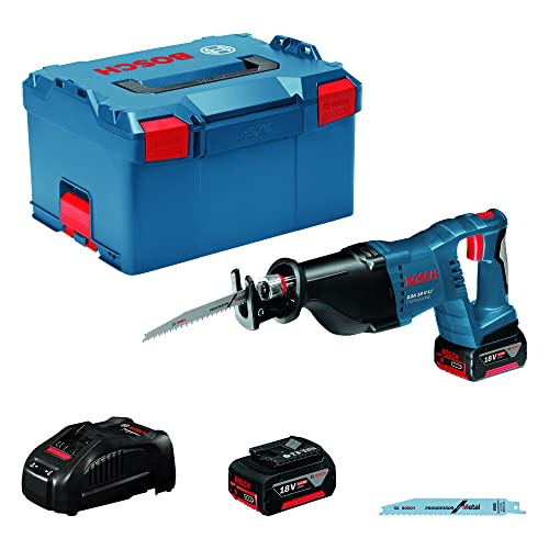 Bosch Professional Säbelsäge GSA 18V-LI (inkl. 2x GBA 18V 5.0Ah, GAL 1880 CV, 1x Säbelsägeblatt S 123xF, Progressor for Metal,1x Säbelsägeblatt S 2345