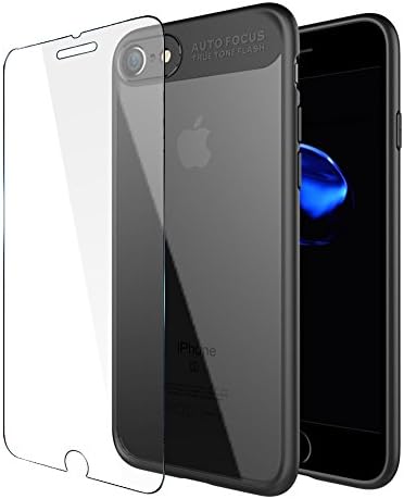 iPhone 8 Case, iPhone 7 Case, Hard PC and Flexible TPU Ultra Slim Case Premium Hybrid Protective Clear Case for Apple iPhone 8/7 4.7 inch (Black), Presented Toughened Glass Screen Protector