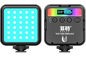 CAOCOO Portable LED Camera Lighting for Video 360° Full Color Portable Photography Lighting w 3 Cold Shoe, 2000mAh Rechargeab