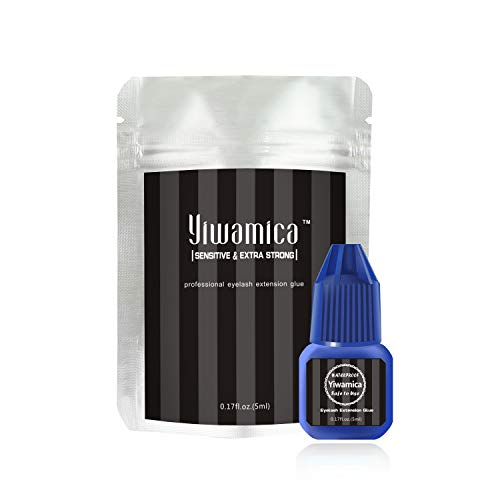 Eyelash Extension Glue 5ml | 0.5-1 Sec Fast Drying | Up to 7-9 weeks Long Lasting | Maximum Bond Power | Semi-permanent Black Adhesive For Professional Use - Yiwamica