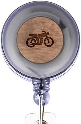Modern Goods Shop Motorcycle Id Badge Holder - Wooden ID Holder - Laser Engraved Design Custom ID Holder - Clip On Belt/Pocket Retractable ID Badge Holder