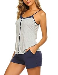 Conjunto de pijama con pantalón corto para dama, cuello de contraste, camisón de noche con tirantes ajustables