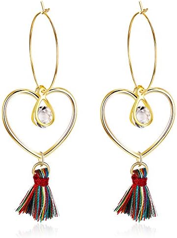 LETS MEETi Long Tassel Earrings Bohemian Style Zinc Alloy Tassel Dangle Hoop Earrings Eardrop for Women (Rainbow)