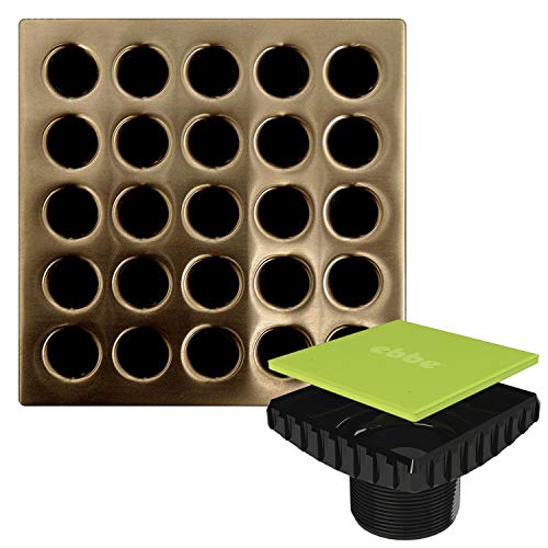 Ebbe E4408 Square Shower Drain Grate, Brushed Bronze + Ebbe E4400 Drain Riser Black Bundle - Thumbnail 6