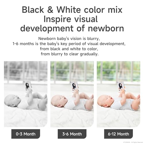 TUMAMA Black and White Baby Toys, High Contrast Tummy Time, Newborn Soft Books Mirror Rattles, Montessori Sensory 0-12 Months, Hanging Infant for Carseat Stroller Play Mat Crib
