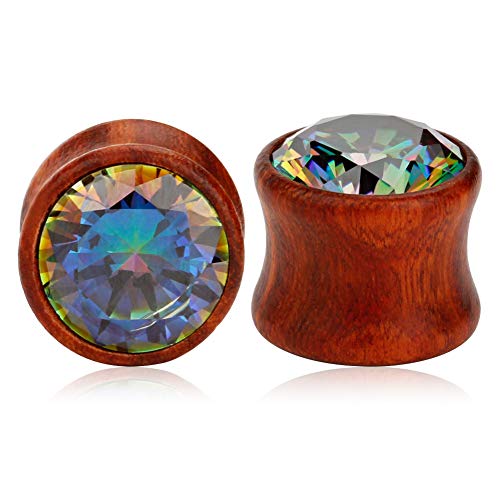 TBOSEN 5 Pairs Set Gauges Wood Tunnels Earrings Zircon Stone Body Jewelry Stretching Tapers Expanders Wooden Ear Plugs - Thumbnail 7
