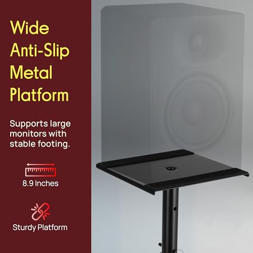 Pyle Par de Soportes para Altavoces, Base de Metal de Alta Resistencia con Trípode, Altura Ajustable de 86 cm a 134 cm, Capacidad de Carga de 40.8 kg, Ideal Altavoces Satelitales y de Estante