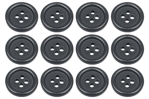 Pack of 12 Grey Sew on 15mm Round Buttons Flat 4 Holes 24L 24 Ligne