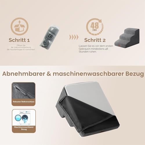 Hundetreppe für Kleine Hunde 40 cm Hoch, 3 Stufen, Grau
