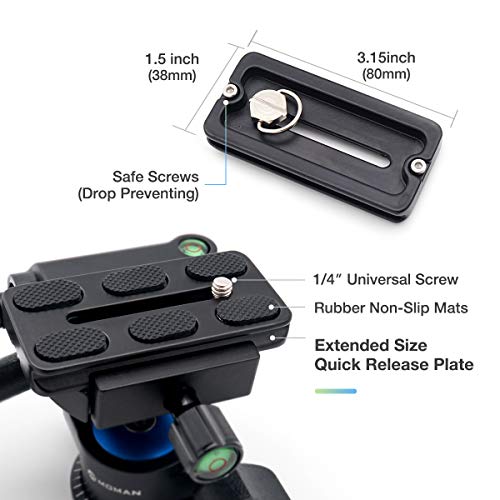 Moman Tripod Fluid Drag Pan Head with Handle and 1/4 Quick Release, Lightweight 3-Ways Panning Ball Head with 22 lb Payload for Tripod Monopod, Slider, DSLR Cameras, Camcorder and Light Stands - Thumbnail 5