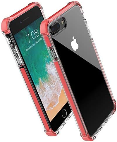 Noii for iPhone 8 Plus case iPhone 7 Plus case, Clear Hybrid Drop Protection case,[TPE Super Rubber Bumper] Shockproof case, Reinforced Edges Technology,Heavy Duty Protective Cover - Red & Light Pink