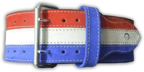 Power Lifting Leather Lever Pro Belt Gym 4" Red/ White/ Blue (Large)