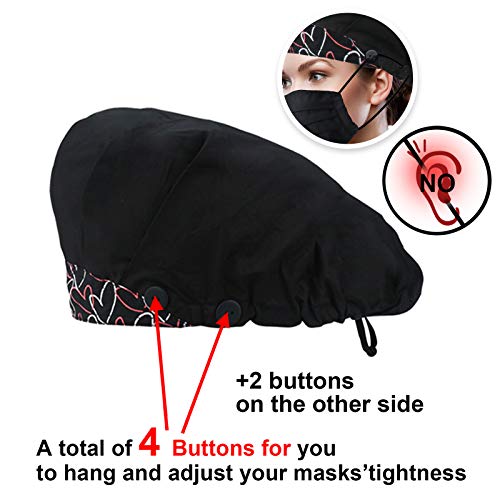 Nursing Caps For Women Geyoga 5-Piece Bouffant Cap Set With Buttons - Adjustable Tie Back Hats With Sweatbands Nursing Hats For Women