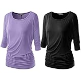 Colrovie Womens Boat Neck Dolman Top - 3/4 Sleeve With O/V Neck