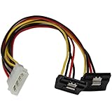 12in LP4 to 2x Right Angle Latching SATA Power Y Cable Splitter - 4 Pin Molex to Dual 90 Degree Latching SATA Y Splitter