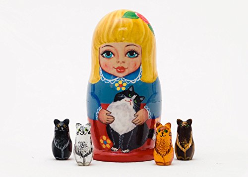 Authentic Russian Summer Whisker Surprise Cat Nesting Doll