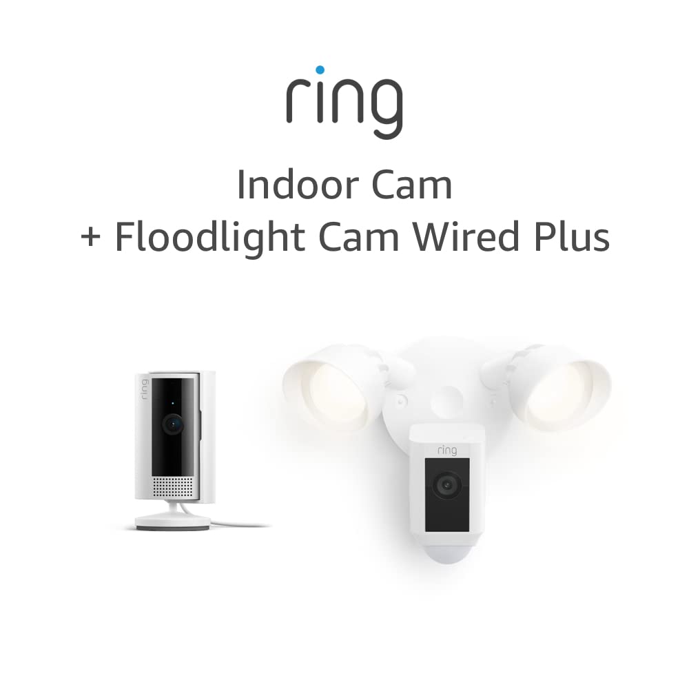 Ring Floodlight Cam Wired Plus with All-new Ring Indoor Cam, White