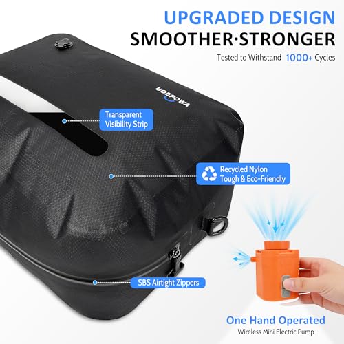 UOEPOWA Vacuum Bags for Travel with Wireless Pump, 180° Open Zipper, IPX8 Waterproof Durable, See-Through Window, 33L Recycled Space Saver Compression Bags for Backpack, Suitcase, Home Storage, 1-Pack