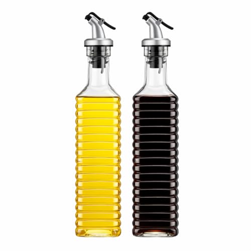 Galheteiro de Vidro 2 Peças 500ml com Bico Dosador e Tampa Inox – Ideal para Azeite, Óleo e Vinagre | Kit Elegante e Funcional para Cozinha