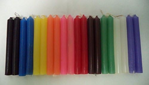 SET OF 20 MIXED COLOR / ASSORTED SPELL / CHIME CANDLES, 4" x 1/2" 10 Colors