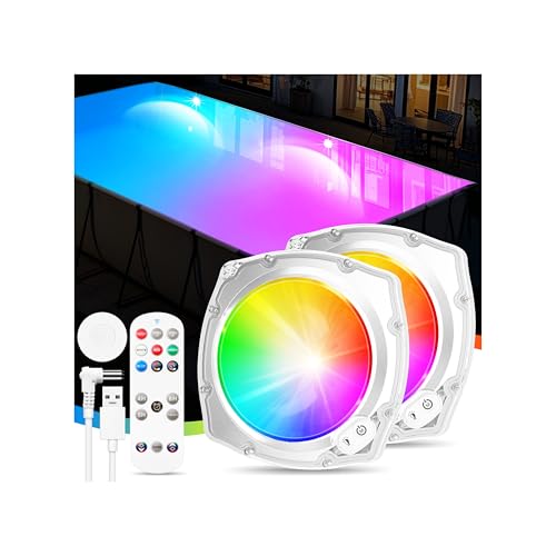 DeeprBetter Outdoor Pool Light with Remote Control, Rechargeable Underwater Pool Light with 9 Modes Underwater Light Show, IP68 Waterproof LED Pool Light, Spa Pool Lighting, 2 Pieces