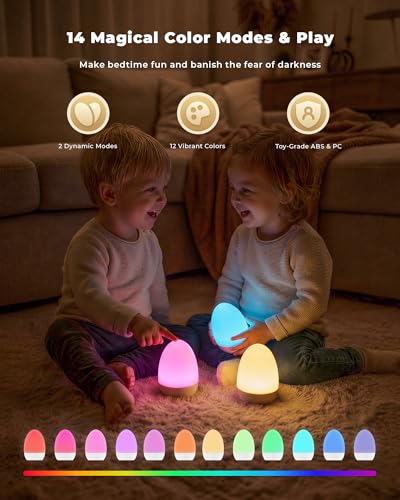 Tobeape Rechargeable Night Light Table Lamp, Touch Bedside Lamp for Bedroom with 3 Color Temps, 12 RGB Color Changing & Stepless Dimming, Portable Egg Night Lamp for Kids Baby Nursery