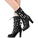 Susanny Women's Mid Calf Leather Boots Chic High Heel Lace Up Military Buckle Motorcycle Cowboy Black Ankle Booties 7 B (M) US