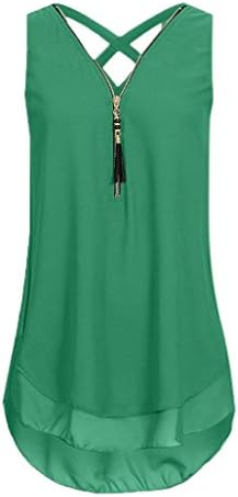 Qisc Womens Tops Women Casual Summer Chiffon Blouse V Neck Sleeveless Top Shirts with Zipper (L, Army Green)