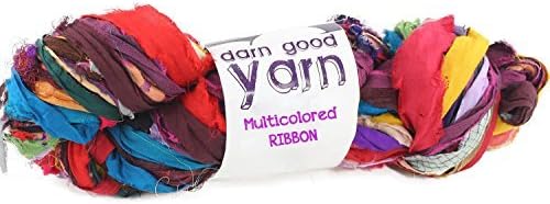 Silk Ribbon Yarn - At the Bahamas - Recycled Sari Silk Ribbon Yarn - Brilliant Jewel Toned Multi Colored Hank - Best Silk Ribbon for Sweaters, Hats, Shrugs, Wraps or Shawls by Darn Good Yarn