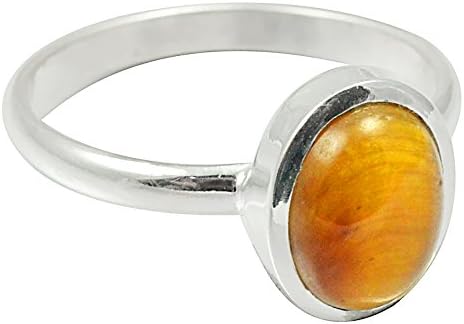 SILVERART 2.5Gm Natural Genuine Cabochon Tiger Eye Solid 925 Sterling Silver Ring Size 6.5