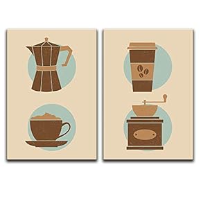 2 Panel Hand Drawn Coffee Theme Bottle and...