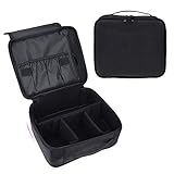 Goldwheat Mini 2-tiers Portable Travel Cosmetic Train Case Professional Artist Makeup Train Case Handbag for Cosmetics,Makeup Brush Set,Jewelry, Toiletry,Black