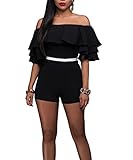 CoCo Fashion Sexy Ruffle Off Shoulder One Piece Short Jumpsuit Rompers