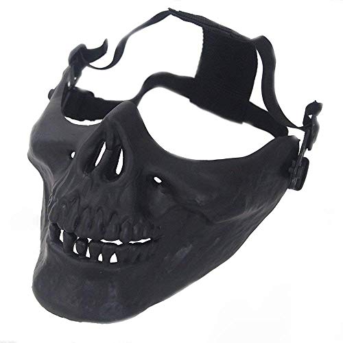 Xeminor Skull Mask Half Face Mask Airsoft Gear Mask Outdoor Protective Mask Halloween Cosplay Accessories Black - Thumbnail 3