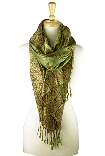 Paskmlna Reversible Paisley Pashmina Shawl Wrap Elegant Colors (#17Green)