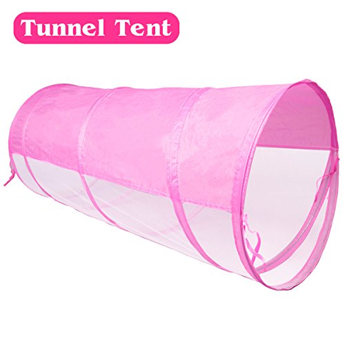 OUTREE 3Pc Pop Up Children Play Tent with 1Crawl Tunnel & 2 Tents - Kids Tents for Boys, Girls, Babies & Toddlers for Indoor & Outdoor, Pink