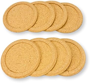 Groove Round Cork Coasters Hand-edging Premium Set of 8 - Save Your Furniture Surface From Stains And Moisture By Durable Large Deep Tray That Catches Condensation &amp; Liquid Drip From Cold Drinks