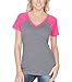Kavio! Women Sheer Jersey Contrast V Neck Raglan Short Sleeve Dark H.Gray/Watermelon L