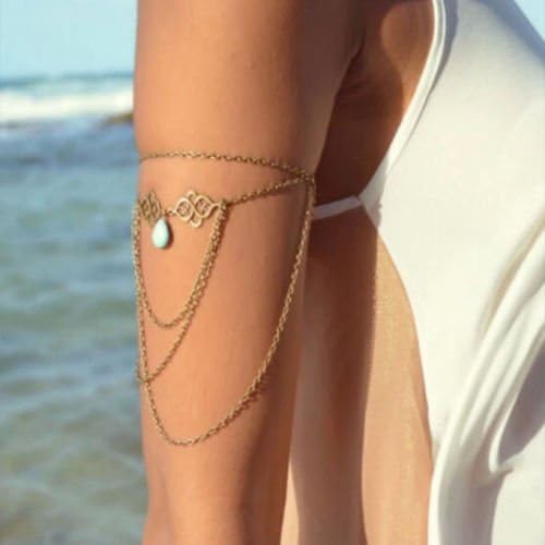 Diansts(TM) Women Fashion Tassel Chain Turquoise Bead Upper Arm Cuff Armlet Armband Bracelet