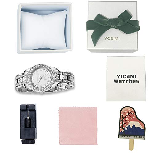 YOSIMI Women Watches Quartz Waterproof Silver Steel Bracelet Luminous Sapphire