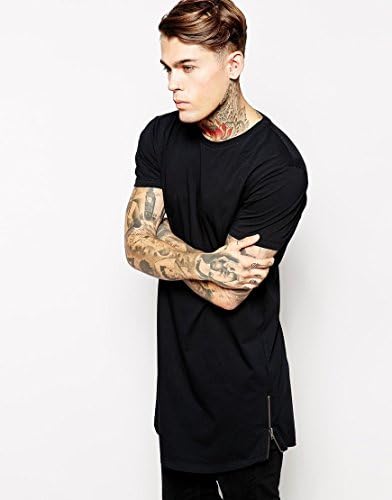 Mens Blak Long T-shirt Hipster Hip-hop Street T-shirt US (XXL, black)