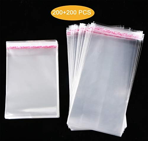 CABAX Clear Resealable Cello Cellophane Bags Good for Bakery, Candle, Soap, Cookie Poly Bags, 400 Pcs Total: 200 Pcs 4''X6'' + 200 Pcs 4''X8''