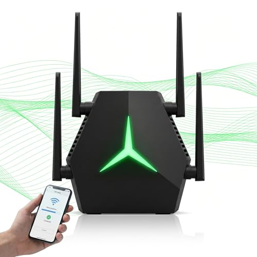 WiFi Repeater AC1200 1200Mbps, 1115㎡ Wide Coverage WiFi Extender, Supports 100+ Devices Simultaneously, 4 Antennas MIMO Technology & Ethernet Port
