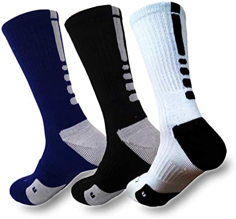Elite Basketball Socks Cushioned Dri-Fit Athletic Crew Socks for Boys Girls Men Women,Pack of 3