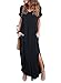 HUSKARY Womens Casual Pocket Beach Long Dress Short Sleeve Split Loose Maxi Dress, Black 01, Medium