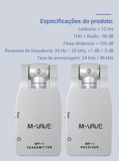 M-VAVE WP-1 Transmissor e receptor sem fio para guitarra 2.4G, ferramentas com bateria integrada para captador de guitarra e baixo, peças para instrumentos com pontas