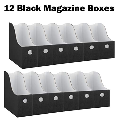 image for Magazine File Holders Book Organizer (Set of 12, Black), Folder Storag