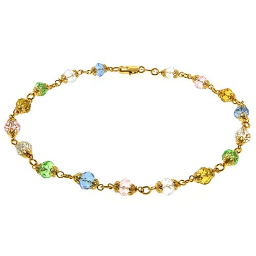 7.5" Multi-Color Round Gemstones & Gold Plated Anklet Bracelet